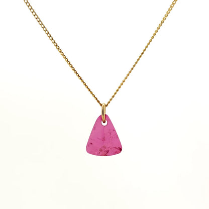 Necklace with a Pink Tourmaline pendant displaying soft pink hues with natural variations, on a white background (back view)