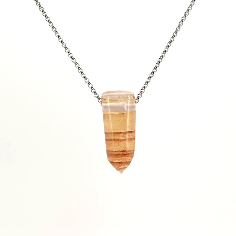 Necklace with a Tangerine Quartz pendant featuring warm orange tones with natural inclusions, on a white background (front view)