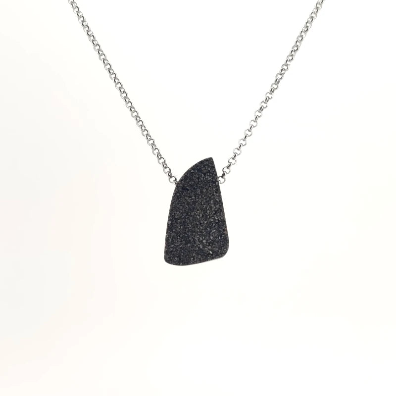 Necklace with a Rutilated Quartz pendant , on a white background (back view)