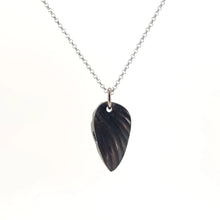Necklace with a Drusy Pyritized Ammonite pendant, on a white background (back view)