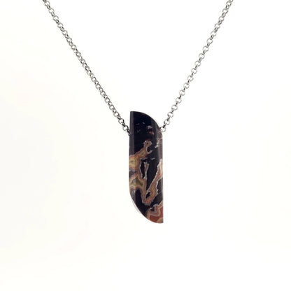 Necklace with a Dryhead Agate pendant showcasing earthy tones with intricate banding patterns, on a white background (front view)