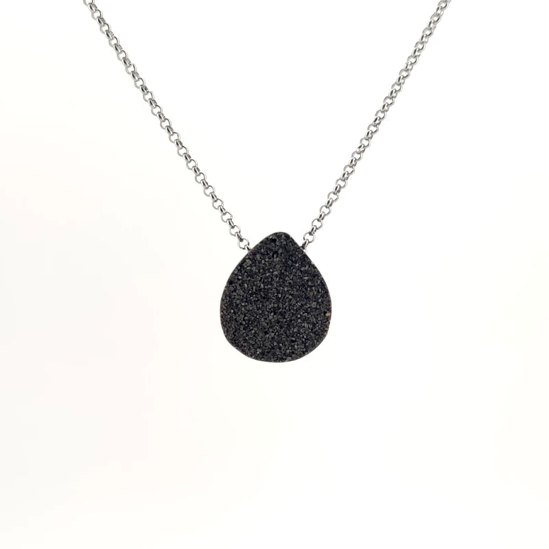 Necklace with a teardrop-shaped Azurite Geode pendant  (back view)