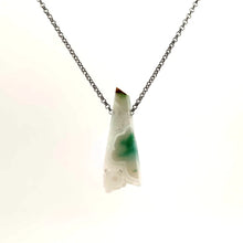 Necklace with a triangular Chrysocolla in White Agate pendant featuring calming blue-green tones framed within creamy white agate (back view)