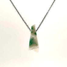Necklace with a triangular Chrysocolla in White Agate pendant featuring calming blue-green tones framed within creamy white agate (front view)