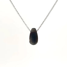 Necklace with a Labradorite pendant showcasing natural flashes of iridescent blue, green, and gold, on a white background (back view)