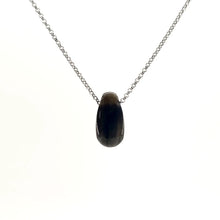 Necklace with a Labradorite pendant showcasing natural flashes of iridescent blue, green, and gold, on a white background (front view)