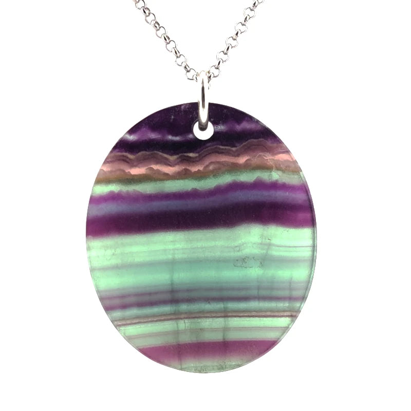 Necklace with a fluorite pendant on a white background