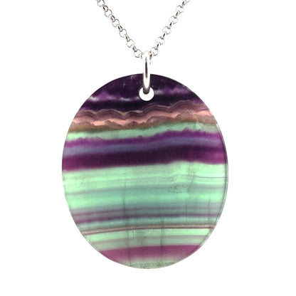 Necklace with a fluorite pendant on a white background