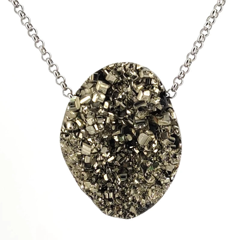 Necklace with a pyrite pendant on a white background