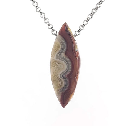 Necklace with a dryhead agate pendant on a white background