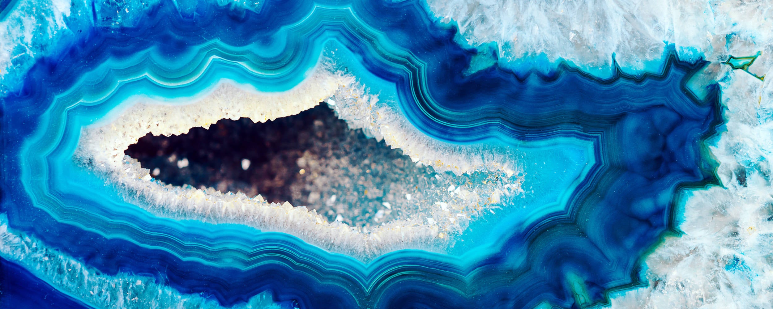 close-up of a geode with blue and white colors