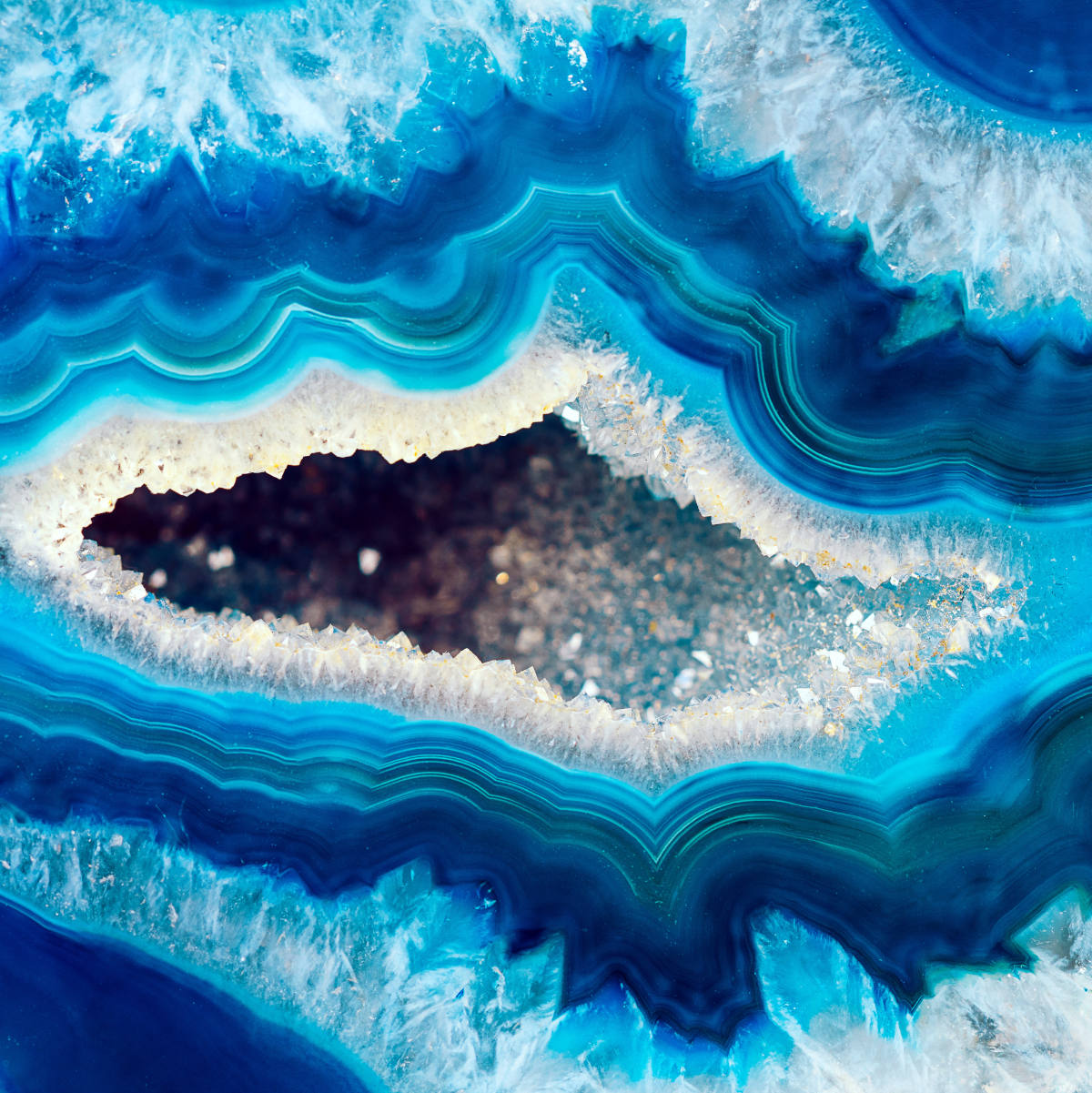 close-up of a geode with blue and white colors